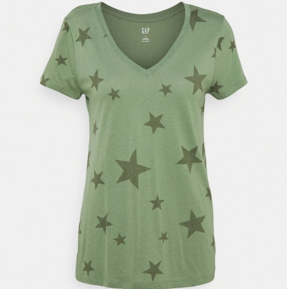 Gap Star Print Favorite V-neck T-shirt olive Green L